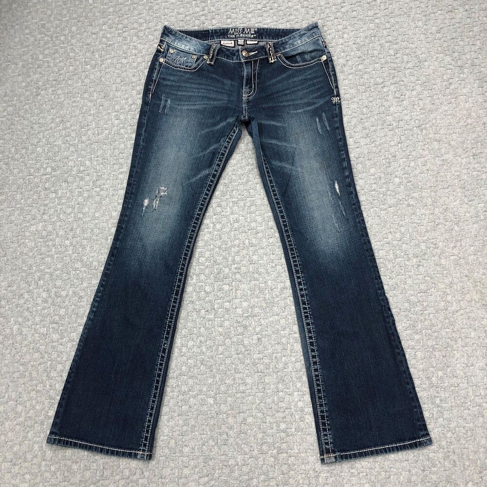 Miss Me Jeans Womens 31 Blue Wash Bootcut Low Rise Distressed Stretch M Series
